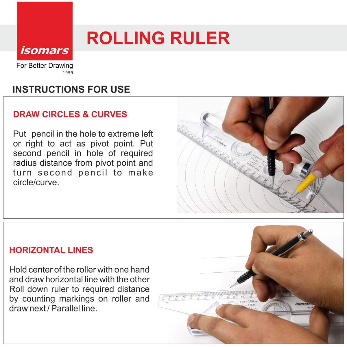 Rigla cu rola Isomars Rolling Ruler - 30 cm.