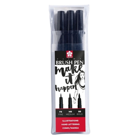 Set 3 markere Sakura Pigma Brush Pen Black