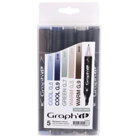 Set 5 markere cu alcool Graph it - Mixgreys