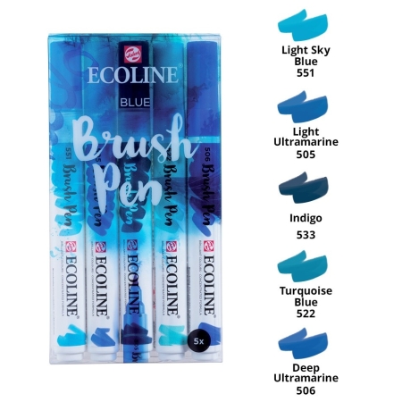 Set markere Ecoline Brushpen x 5 Blue